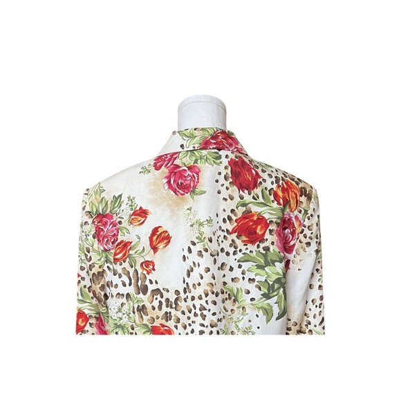 Mixed Media Floral Silk Linen Blazer 14 Animal Print Rose Artsy Chic Statement - Picture 5 of 8